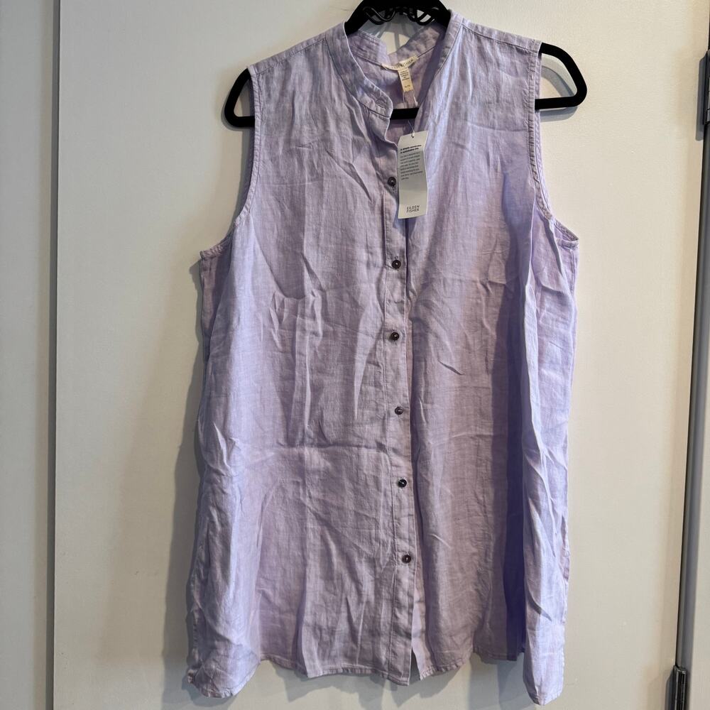 New Eileen Fisher Organic Handkerchief Linen Purple Lavender Sleeveless Top Sz L